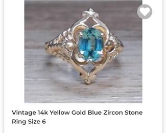 14k Yellow gold blue zircon ring