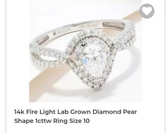14k white gold fire light lab grown diamond pear shape 1cttw ring