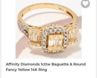 Affinity diamond 1cttw baguette and round fancy yellow 14k ring