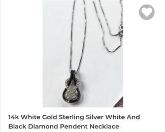 14k white gold sterling silver white and black diamond pendent necklace