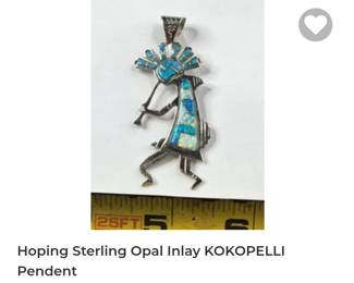 Old pawn sterling silver hopi opal inlay KOKOPELLI pendent