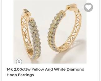 14k 2.00cttw yellow and white diamond hoop earrings