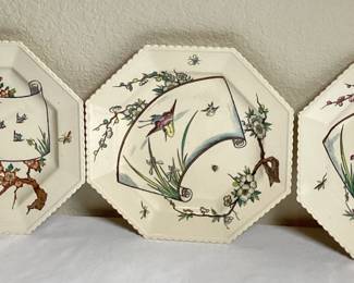 2 Antique Aesthetic Movement Plate Birds And Butterflies