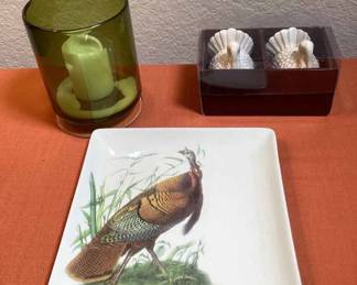 Fall Decor Turkey Plate Turkey SaltnPepper And Glass Candle Dish 5 pcs