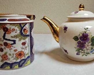 Gold Violet Teapot And Imaki Teapot With Bamboo Handle 2 pcs