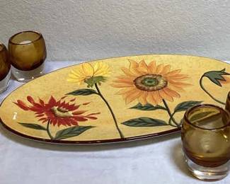 1 Bella Casa Daisy Platter And 6 Home Accent Solaris Amber Votive Candleholders