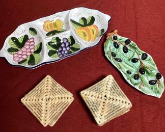 Divided Olive Dish Olive Tray 12 Wicker Coasters
