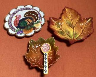 Fitz Floyd Turkey Plate Fall Leaf Serving Dishes And Spoon 4 pcs