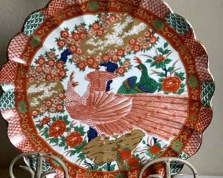 Vintage Imari Peacock Large Serving Platter Fluted Scalloped Egg