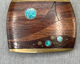 First of a huge collection of belt buckles, Tuquoise, marquetry inlay.