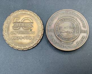 Antique Bank Brass Display coaster size and CAT anniversary vintage