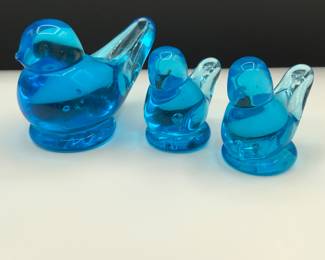 Signed Art Glass Birds