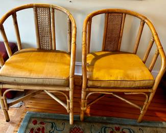 Set of 8 Vintage Ming Style Rattan Dining Chairs