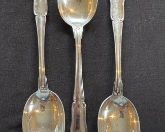 Three Buccellati sterling silver spoons with "Celeritas Virtus Fidelitas" (Speed Courage Fidelity) and greyhound crest/coat of arms