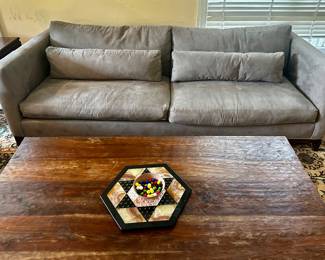 Crate & Barrel Sofa, Reclaimed Wood Coffee Table