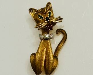 Dan Ferre gold and gemstone cat brooch