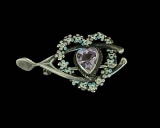 Victorian silver and enamel forget-me-not brooch