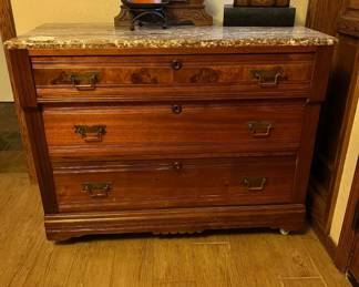 Victorian Burled Walnut Marble Top
