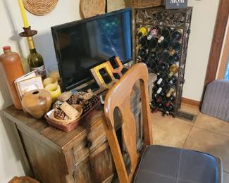 WINE RACK, ANTIQUE FARM HOUSE STORAGE CABINET