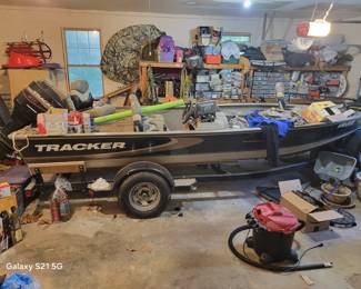 TRACKER FISHING BOAT WITH OUTBOARD MOTOR, GEAR, ETC