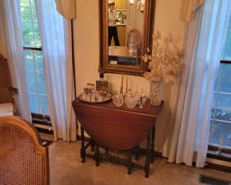 MIRRORS, GATE LEG FOLDING TABLE, CRYSTAL, WATERFORD, TRAY, DECANTERS