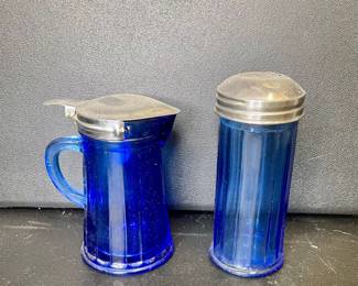 Vintage sugar & syrup cobalt glass