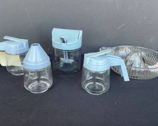 Vintage glass citrus juicer & diner style kitchen accessories. Gemco style 