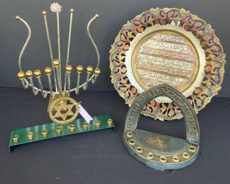 Collection of menorahs & Islamic decor 