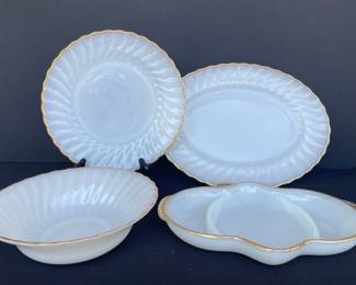 Vintage Anchor Hocking 22k gold trim Golden Anniversary serving pieces & plates 