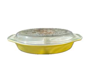 Vintage Pyrex Floral bubbles casserole lid &
Green divided dish 