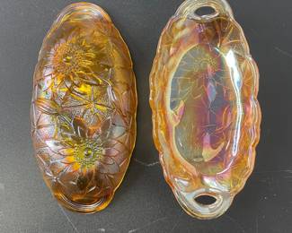  Indiana Glass Iridescent Amber Lily Pons Condiment Relish Dish