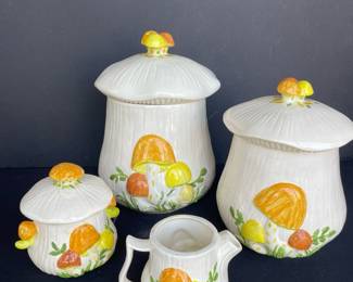 Vintage Arnel’s Merry Mushroom canisters sugar creamer 