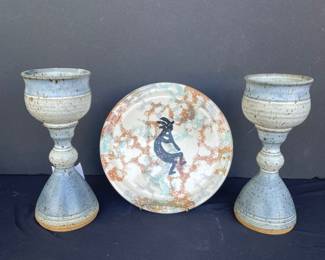 Pottery: goblet set & kokopelli plate 