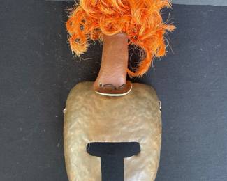 Vintage brass and leather decorative mask 