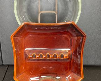 Vintage glass cigar tray and ceramic ashtray
