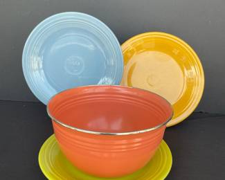 Fiestaware Plates Lemongrass, & Sunflower, Periwinkle.
Apricot Bowl 