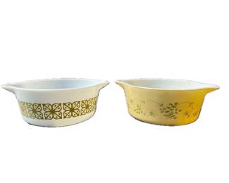 Vintage Pyrex Verde green square flower  & Shenandoah baking dish 