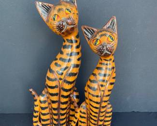 Vintage wooden cat statues 