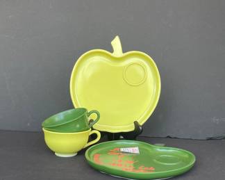 Vintage glass green apple plates & saucers