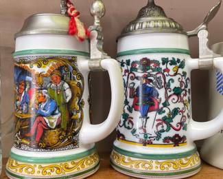 Milk glass pewter beer steins Germany 