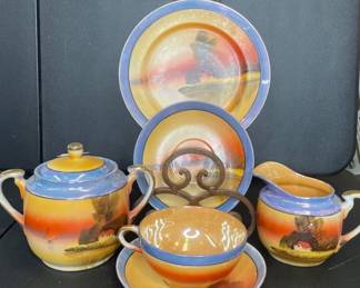 Vintage 30's Lustreware handpainted dinnerware set Japan