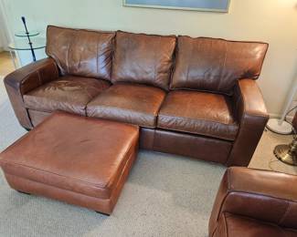 Arhaus Leather sofa, 2 matching leathers and ottoman all sold separately