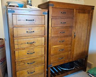 Arhaus Oak Mission style dresser set and wardrobe