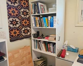 White laminate bookshelves