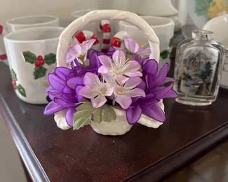 Ceramic Basket w/ Faux Flowers - $10