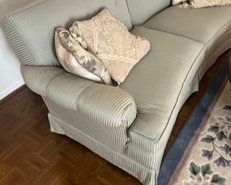 Slightly Curved Couch - Exceptional Condition - Heavy - Asking $500 - Will negotiate. Color is a light green/striped. 