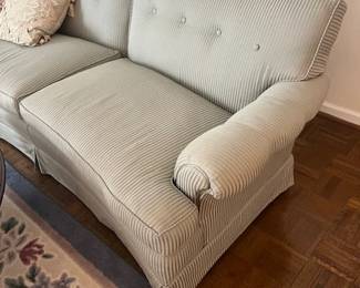 Slightly Curved Couch - Exceptional Condition - Heavy - Asking $500 - Will negotiate. Color is a light green/striped. 