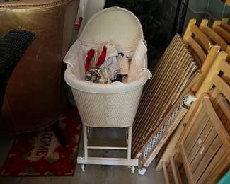 White Wicker Bassinet on Wheels - $100 - More pictures will be added. 