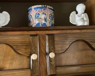 Vintage Large Round Cookie or Biscuit Tin 1980s. Carrousel. $10 / Praying Cherub $10