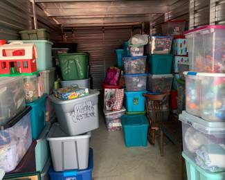 1 storage unit with 172 totes of items sorted by holiday.  Some great vintage Christmas, Halloween, Primitives and like new household items were located in a few of the totes we looked through. 